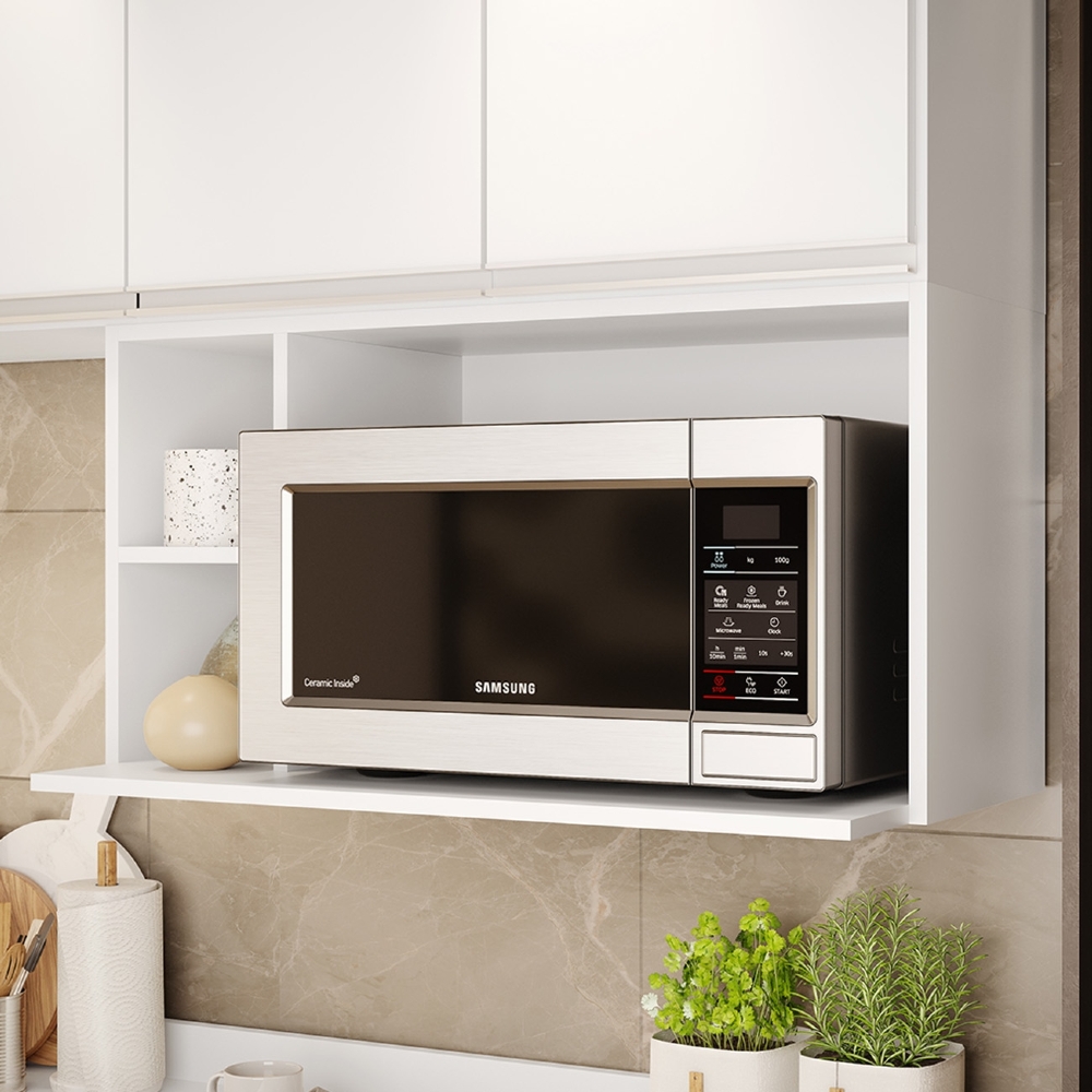 Suporte Microondas Aéreo 81cm com Nicho Adega Miami Branco  - Lumil