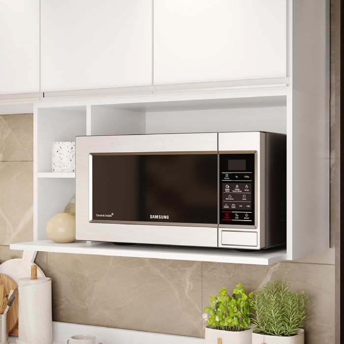 Suporte Microondas Aéreo 81cm com Nicho Adega Miami Branco  - Lumil