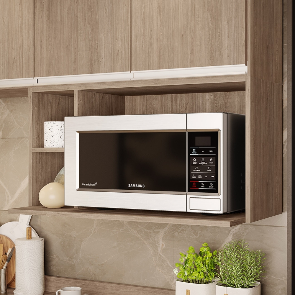 Suporte Microondas Aéreo 81cm com Nicho Adega Miami Castanho - Lumil