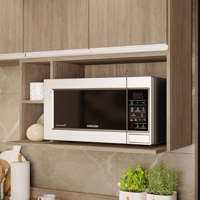 Suporte Microondas Aéreo 81cm com Nicho Adega Miami Castanho - Lumil