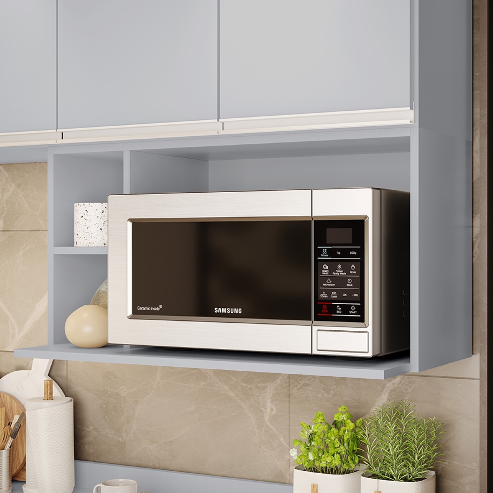 Suporte Microondas Aéreo 81cm com Nicho Adega Miami Cinza Claro - Lumil