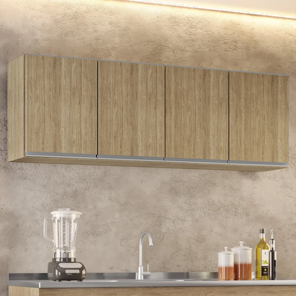 Armário de Cozinha Aéreo 160cm Com 4 Portas Nevada Castanho - Lumil
