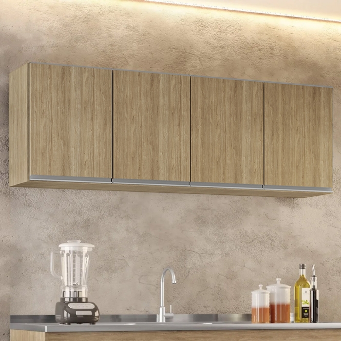 Armário de Cozinha Aéreo 160cm Com 4 Portas Nevada Castanho - Lumil