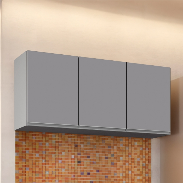 Armário de Cozinha Aéreo 120cm 3 Portas Virgínia Cinza      - Lumil