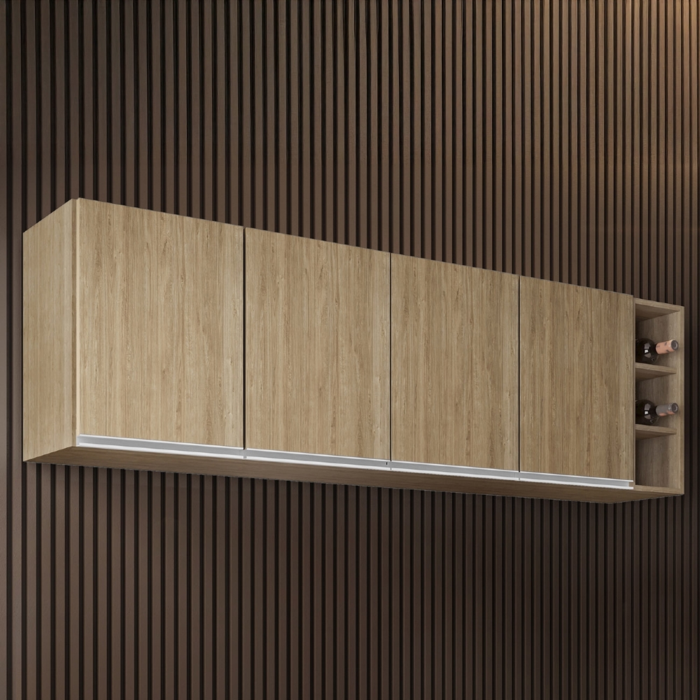 Armário de Cozinha Aéreo 180cm Nevada Com Nicho Castanho    - Lumil