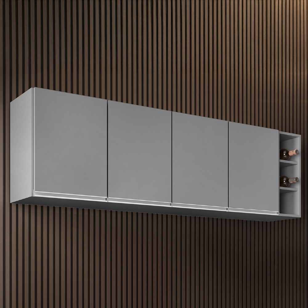 Armário de Cozinha Aéreo 180cm Nevada Com Nicho Cinza       - Lumil