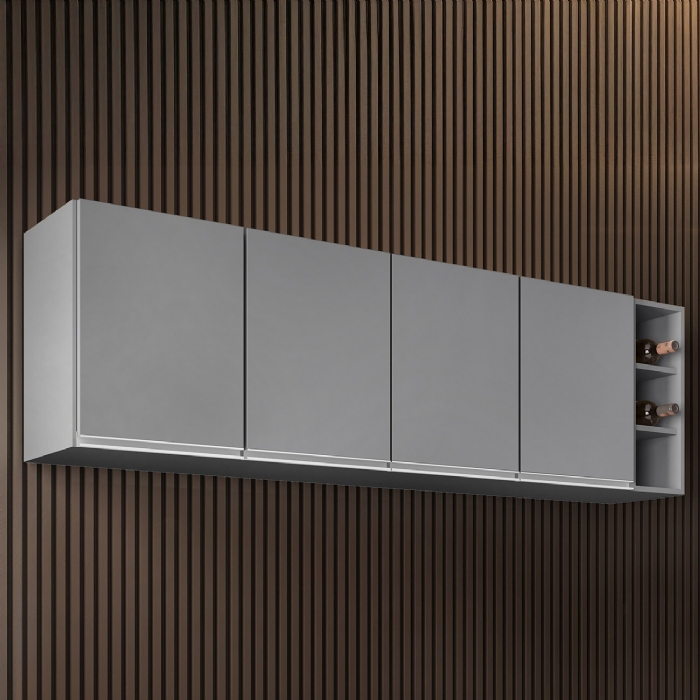 Armário de Cozinha Aéreo 180cm Nevada Com Nicho Cinza       - Lumil