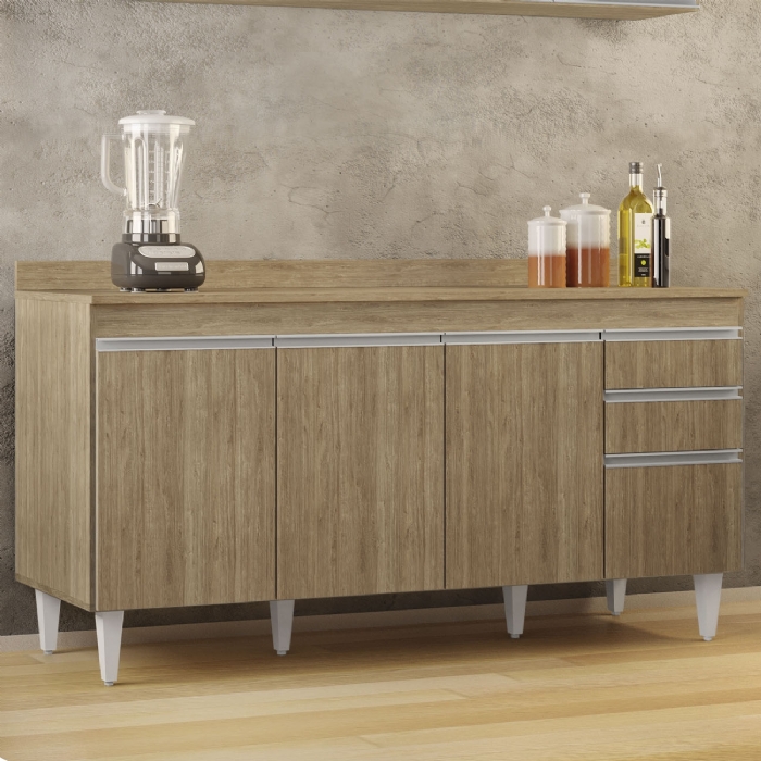 Balcão de Cozinha Para Pia Com Tampo 160cm Arkansas Castanho - Lumil