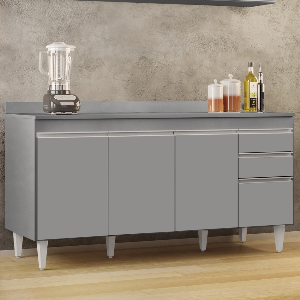 Balcão de Cozinha Para Pia Com Tampo 160cm Arkansas Cinza   - Lumil