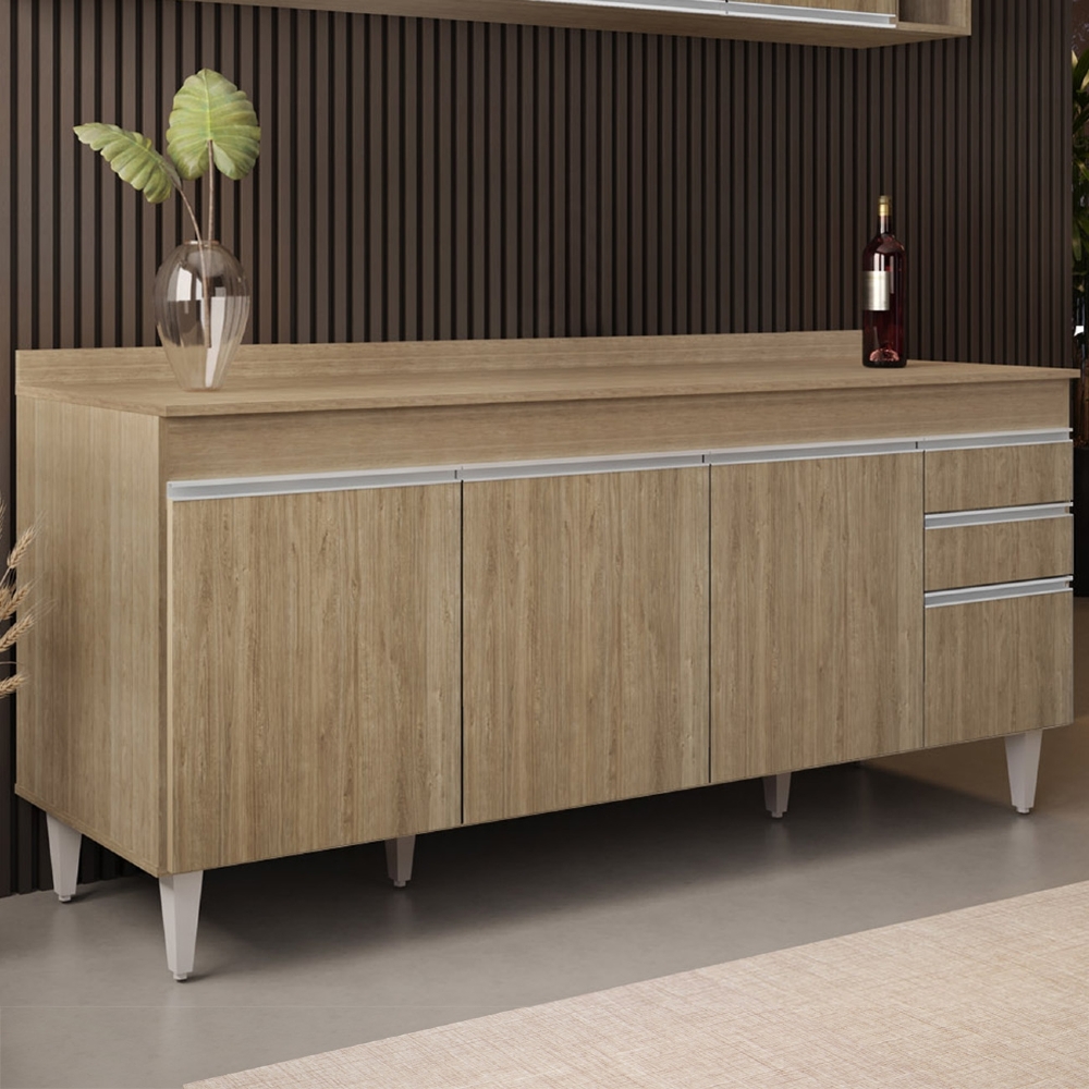 Balcão de Cozinha Para Pia Com Tampo 180cm Dallas Castanho  - Lumil