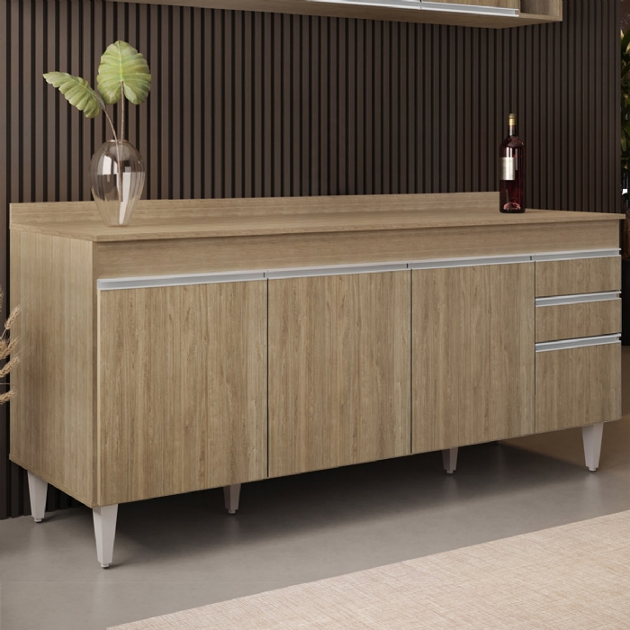 Balcão de Cozinha Para Pia Com Tampo 180cm Dallas Castanho  - Lumil