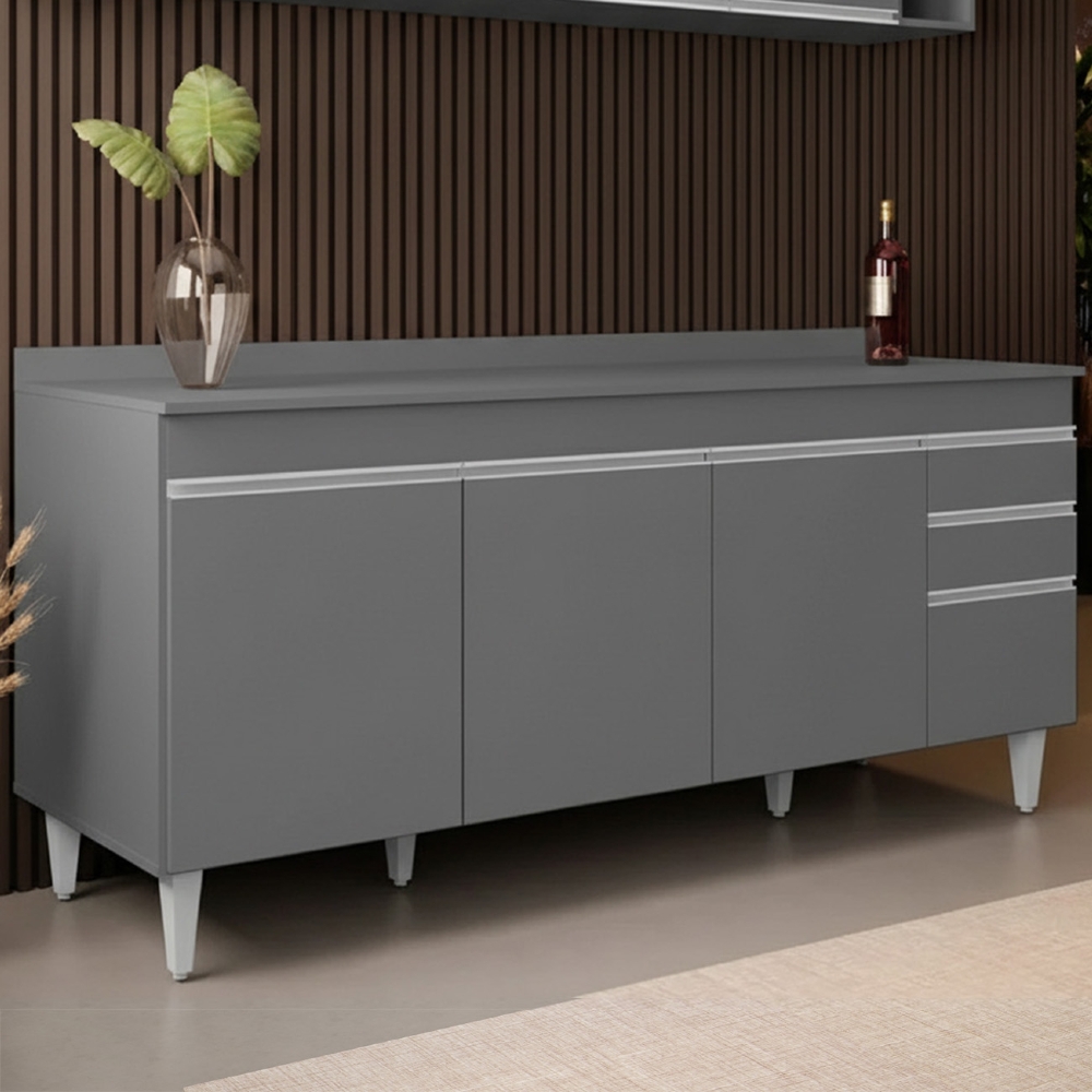 Balcão de Cozinha Para Pia Com Tampo 180cm Dallas Cinza     - Lumil