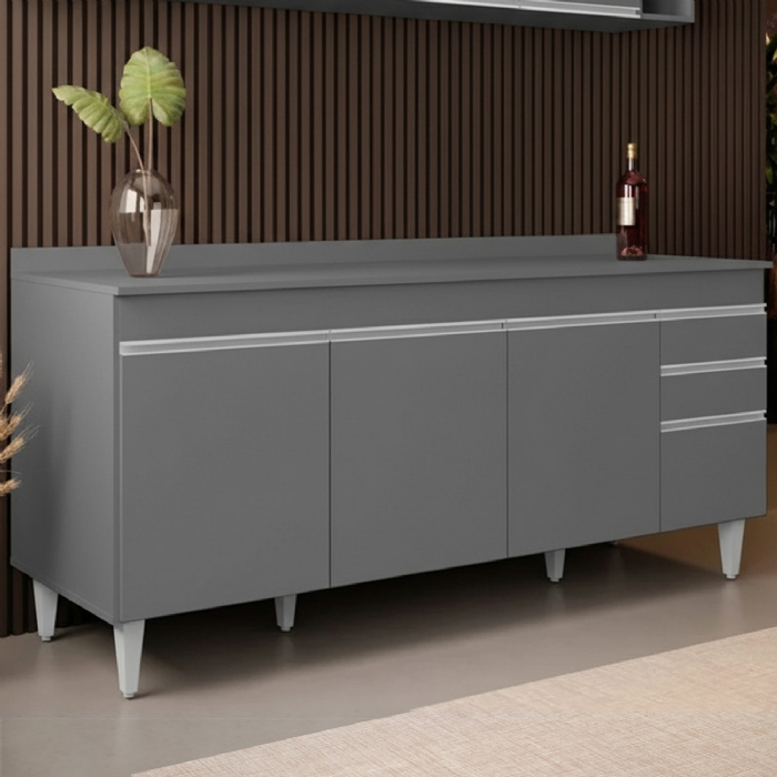 Balcão de Cozinha Para Pia Com Tampo 180cm Dallas Cinza     - Lumil