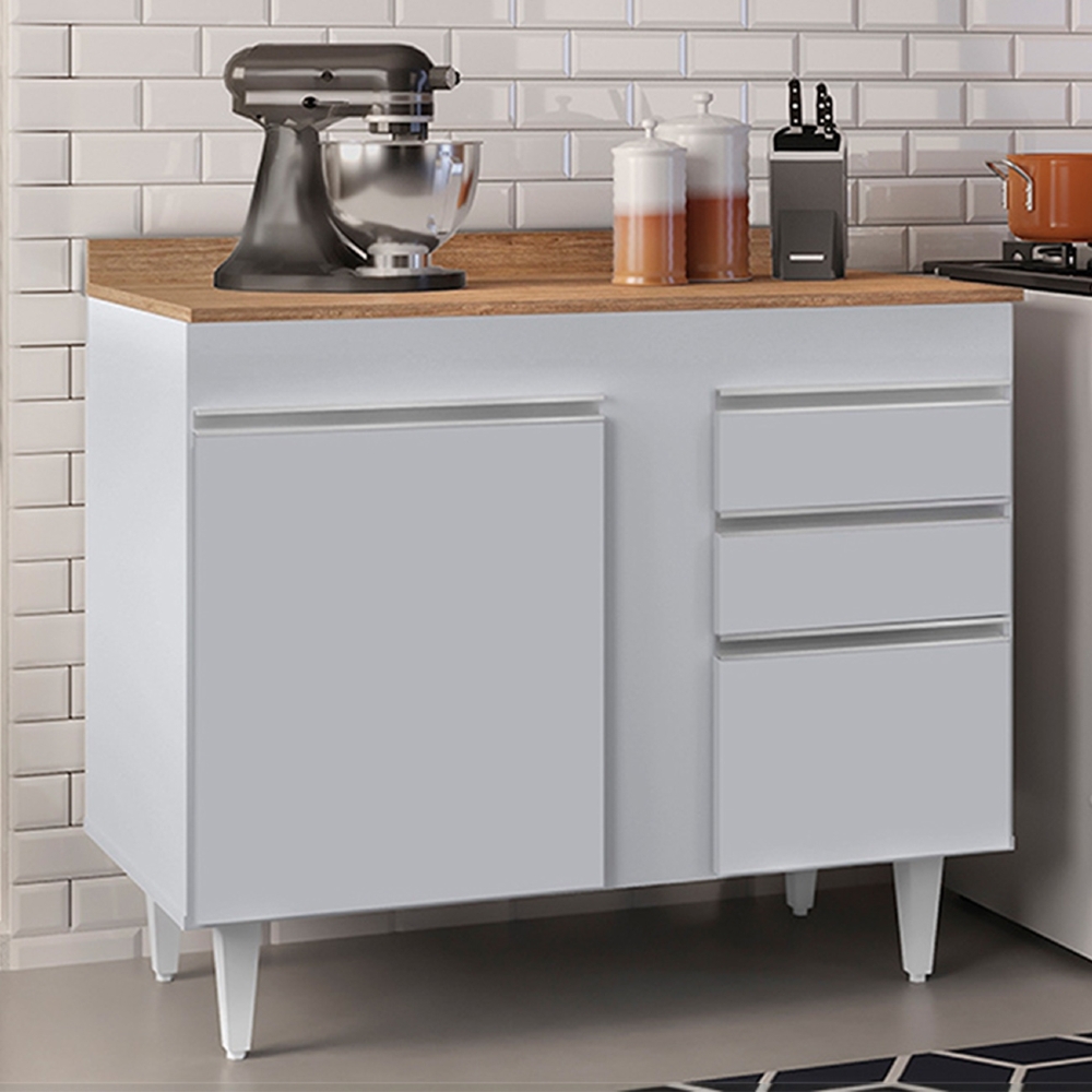 Balcão de Cozinha Para Pia Com Tampo 100cm Luziania Cinza Claro/Castanho - Lumil