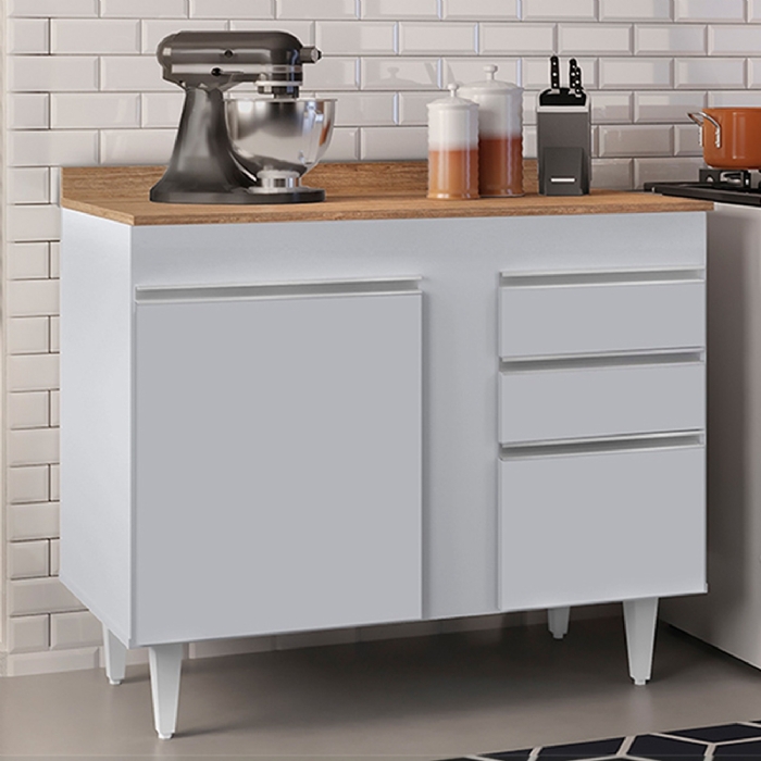 Balcão de Cozinha Para Pia Com Tampo 100cm Luziania Cinza Claro/Castanho - Lumil