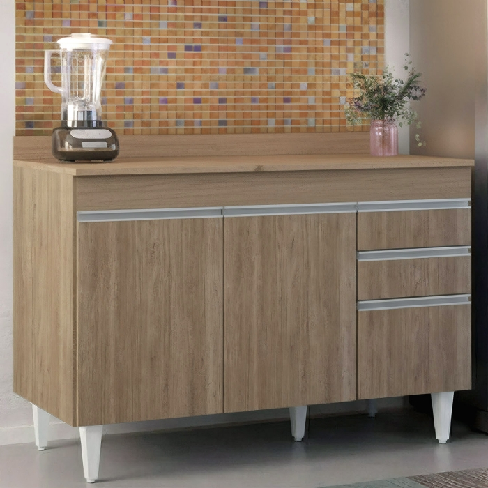 Balcão de Cozinha Para Pia Com Tampo 120cm Michigan Castanho - Lumil