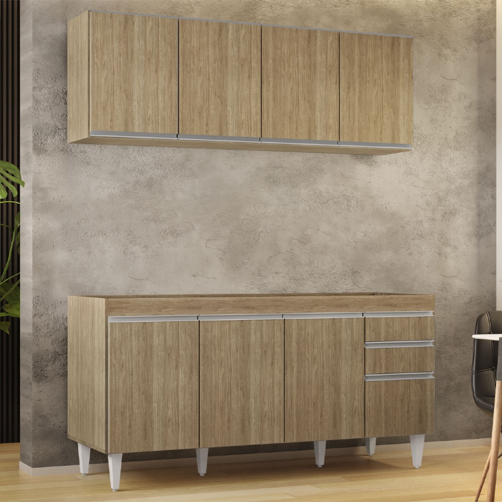 Armário Cozinha e Balcão Para Pia 160cm Arkansas Castanho   - Lumil