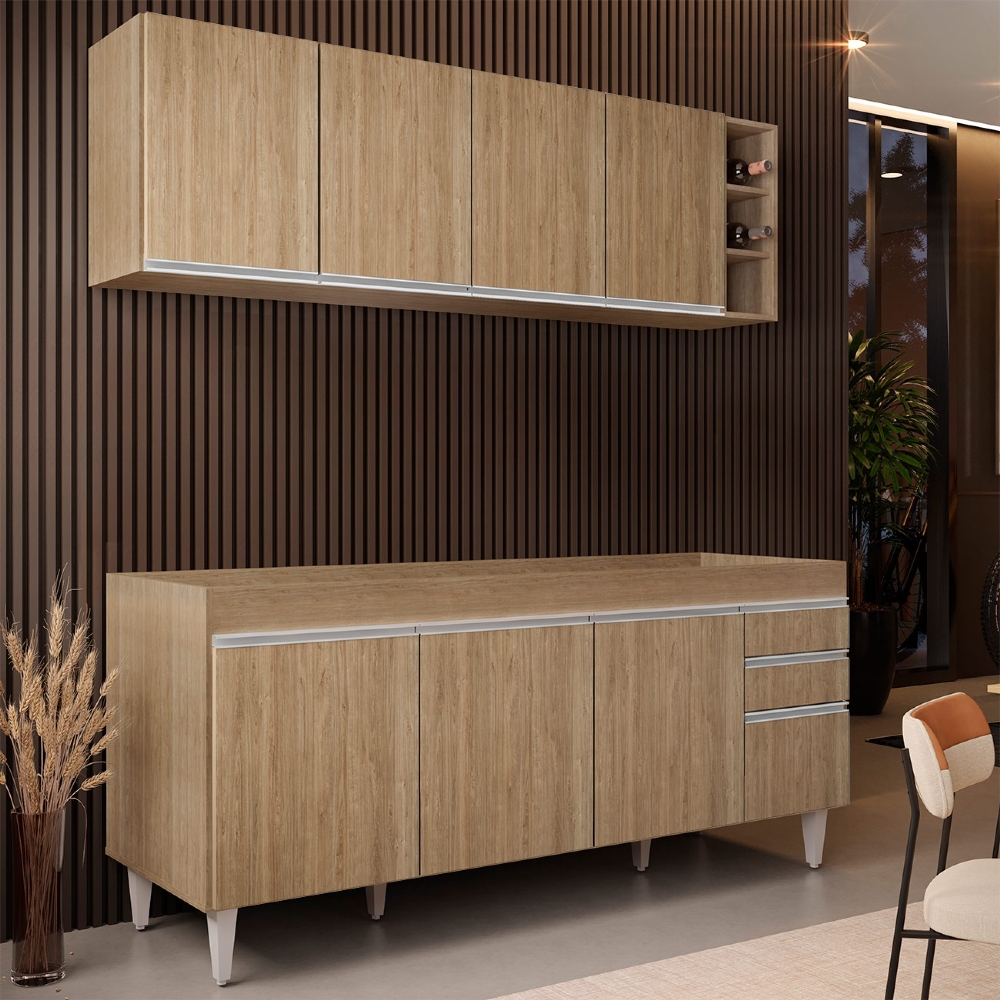 Armário Cozinha e Balcão Para Pia 180cm Dallas Castanho     - Lumil