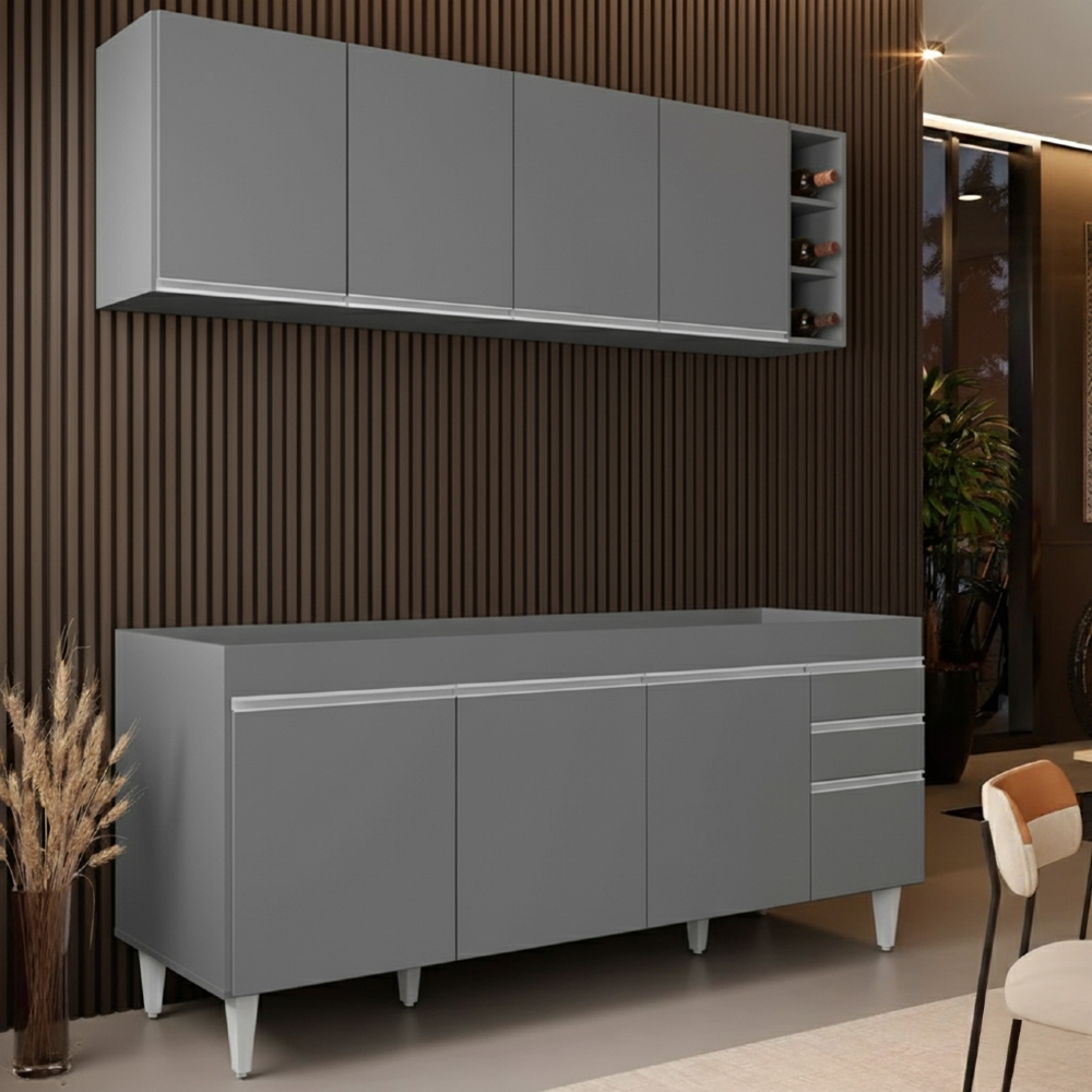 Armário Cozinha e Balcão Para Pia 180cm Dallas Cinza        - Lumil