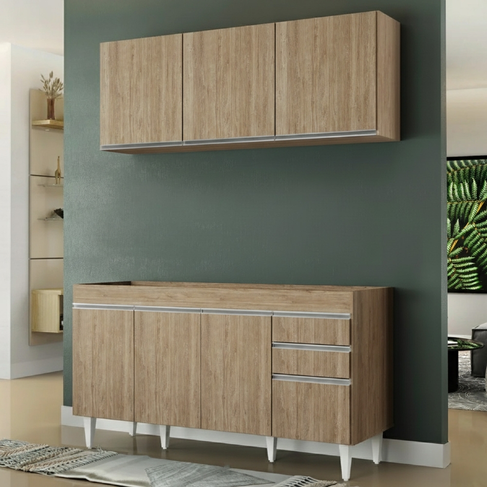 Armário Cozinha e Balcão Para Pia 150cm Marrocos Castanho   - Lumil