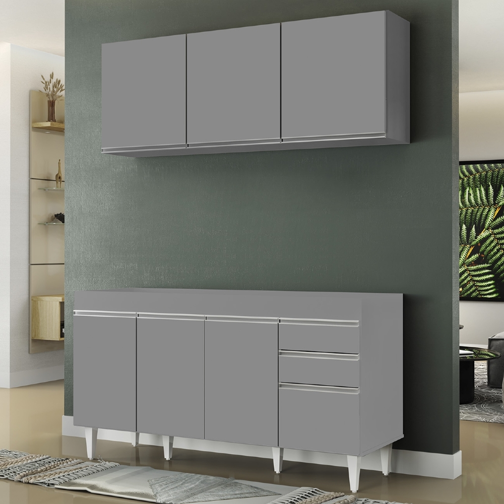 Armário Cozinha e Balcão Para Pia 150cm Marrocos Cinza      - Lumil