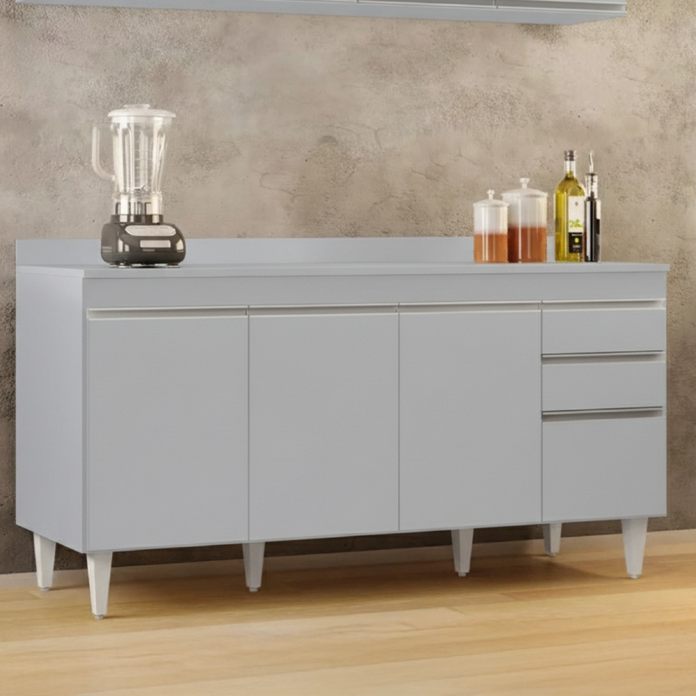 Balcão de Cozinha Para Pia Com Tampo 160cm Arkansas Cinza Claro - Lumil