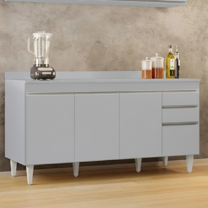 Balcão de Cozinha Para Pia Com Tampo 160cm Arkansas Cinza Claro - Lumil