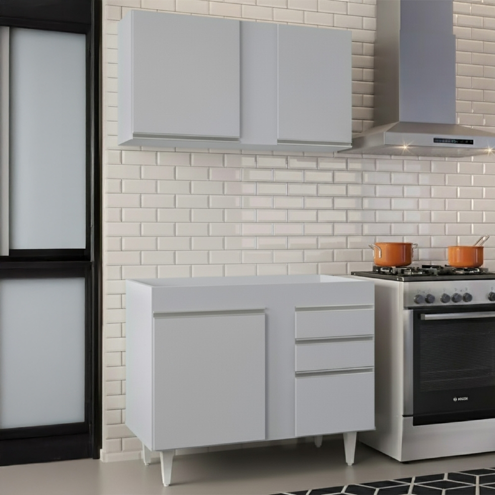 Armário Cozinha e Balcão Para Pia 100cm Luziania Cinza Claro - Lumil