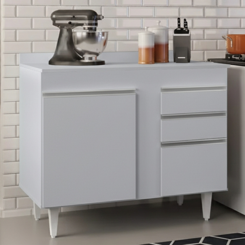 Balcão de Cozinha Para Pia Com Tampo 100cm Luziania Cinza Claro - Lumil