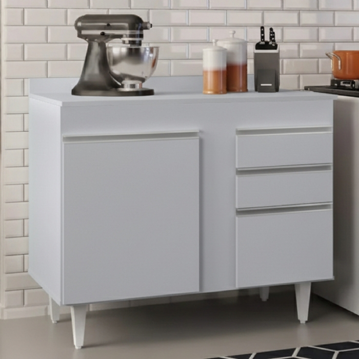 Balcão de Cozinha Para Pia Com Tampo 100cm Luziania Cinza Claro - Lumil