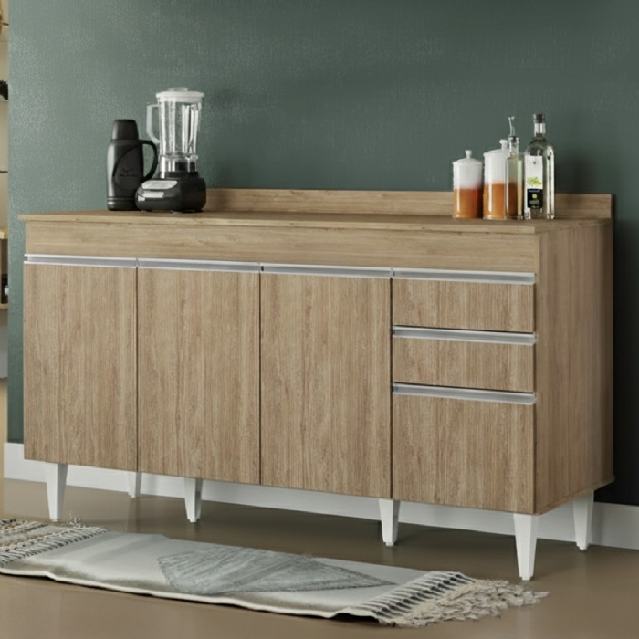 Balcão de Cozinha Para Pia Com Tampo 150cm Marrocos Castanho - Lumil