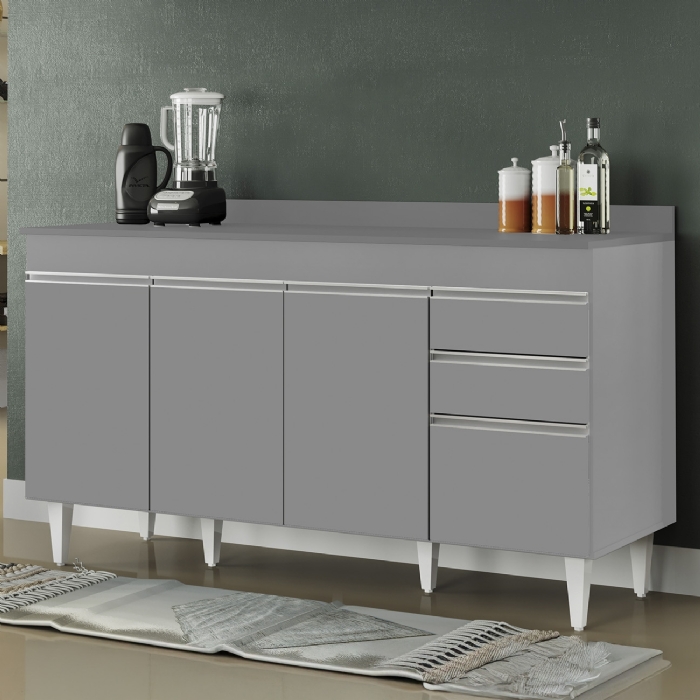 Balcão de Cozinha Para Pia Com Tampo 150cm Marrocos Cinza   - Lumil