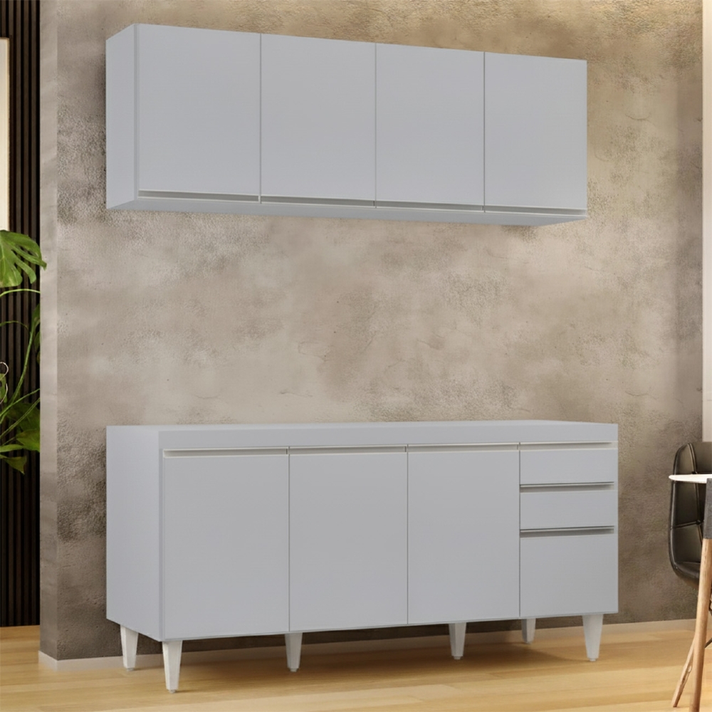 Armário Cozinha e Balcão Para Pia 160cm Arkansas Cinza Claro - Lumil