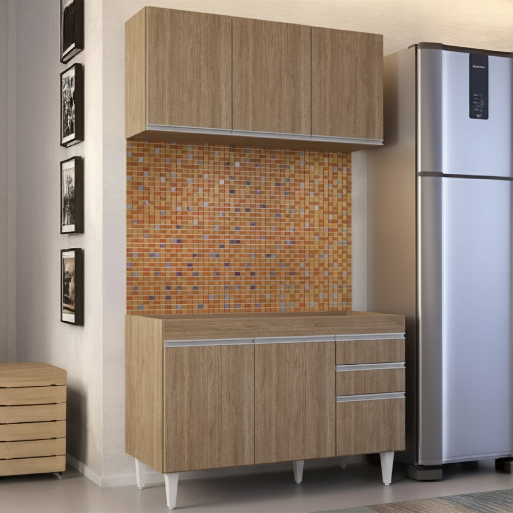 Armário Cozinha e Balcão Para Pia 120cm Michigan Castanho   - Lumil