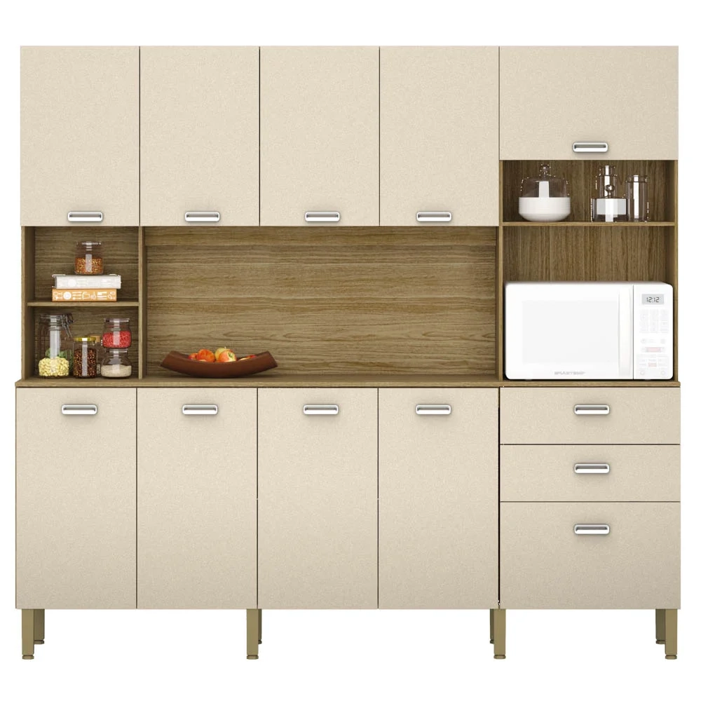 Armário de Cozinha Compacta 222cm Intesa Z06 Freijó/Vanilla - Mpozenato