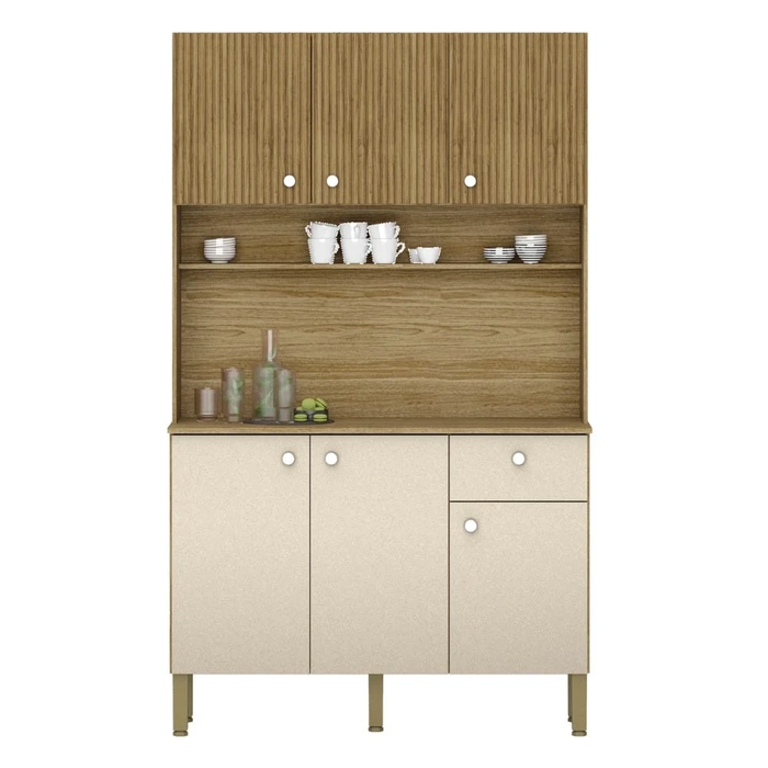 Armário de Cozinha Compacta 111cm Stylo Z06 Freijó/Vanilla - Mpozenato