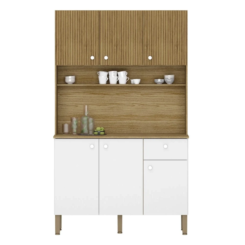 Armário de Cozinha Compacta 111cm Stylo Z06 Freijó/Supremo - Mpozenato