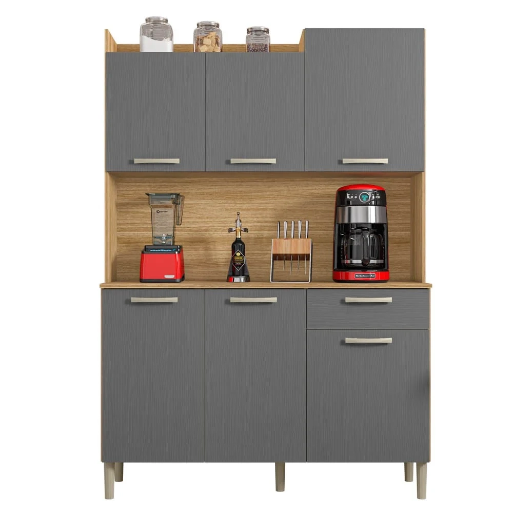 Armário de Cozinha Compacta 121cm Pádua Z06 Freijó/Gris - Mpozenato