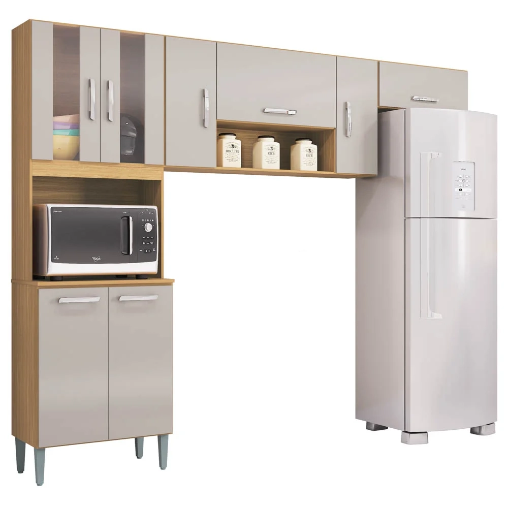 Armário de Cozinha Compacta 244cm 8 Portas Livy Z46 Damasco/Off White - Mpozenato