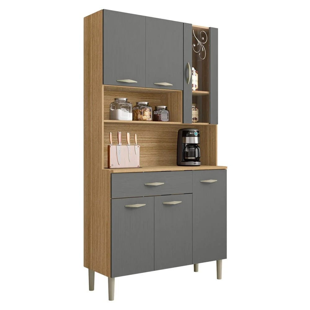 Armário de Cozinha Compacta 90cm Bruna Z06 Freijó/Gris - Mpozenato