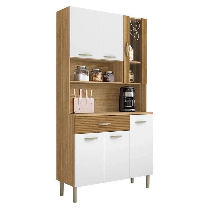 Armário de Cozinha Compacta 90cm Bruna Z06 Freijó/Supremo/Ripado - Mpozenato