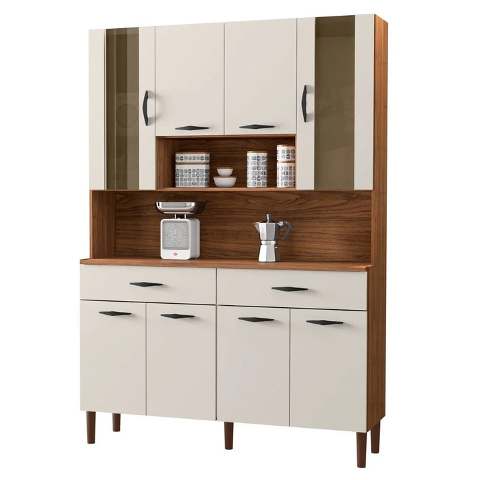 Armário de Cozinha Compacta 121cm Bruna Z06 Nogueira/Off White - Mpozenato
