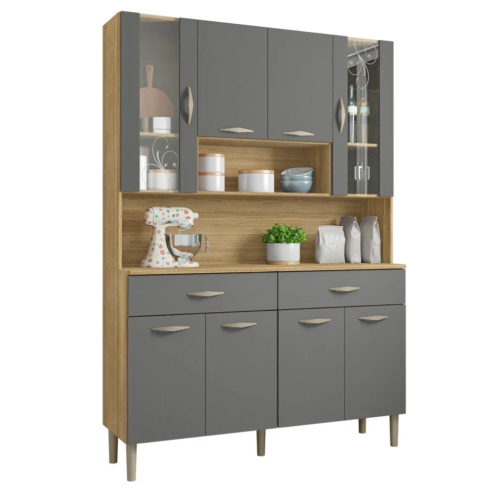 Armário de Cozinha Compacta 121cm Bruna Z06 Freijó/Gris - Mpozenato