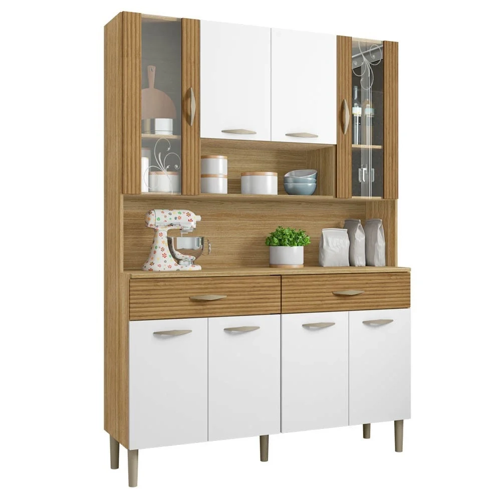 Armário de Cozinha Compacta 121cm Bruna Z06 Freijó/Supremo/Ripado - Mpozenato