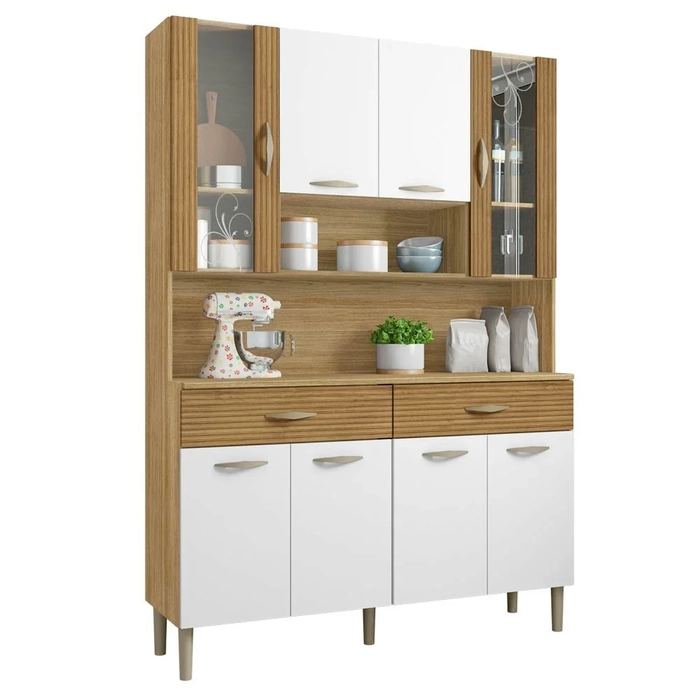 Armário de Cozinha Compacta 121cm Bruna Z06 Freijó/Supremo/Ripado - Mpozenato