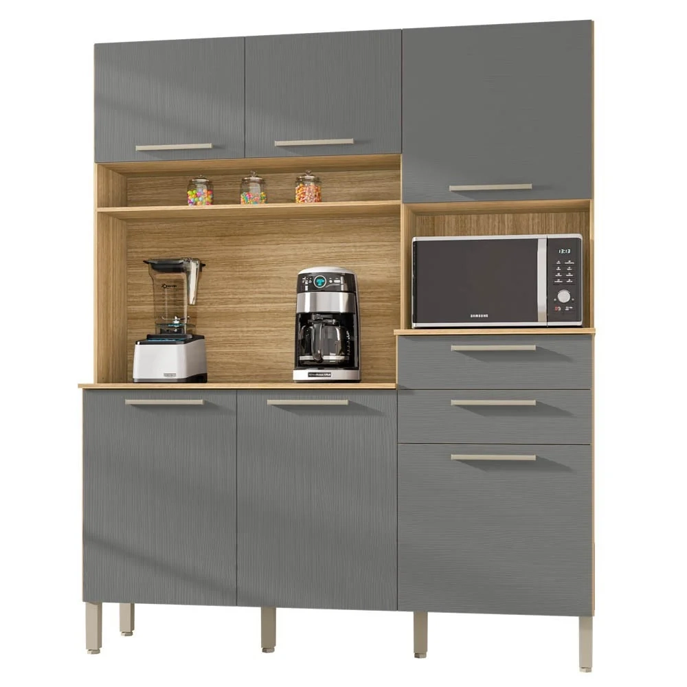 Armário de Cozinha Compacta 160cm Montreal Z06 Freijó/Gris - Mpozenato