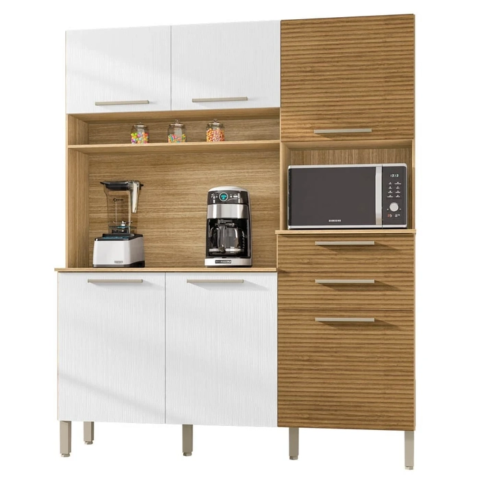 Armário de Cozinha Compacta 160cm Montreal Z06 Freijó/Gris/Ripado - Mpozenato