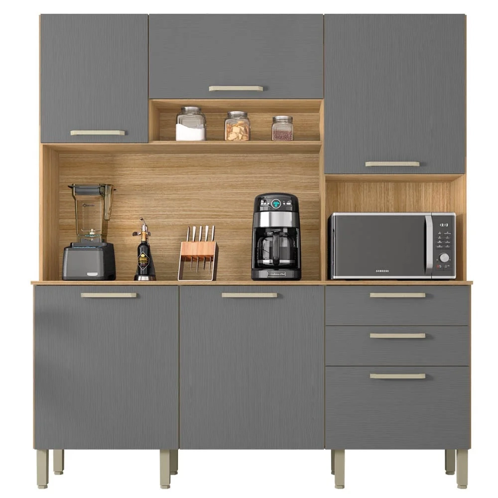 Armário de Cozinha Compacta 180cm Turim Z06 Freijó/Gris- Mpozenato