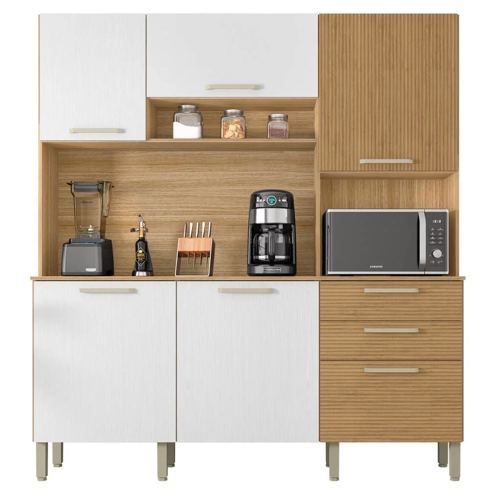 Armário de Cozinha Compacta 180cm Turim Z06 Freijó/Supremo/Ripado - Mpozenato