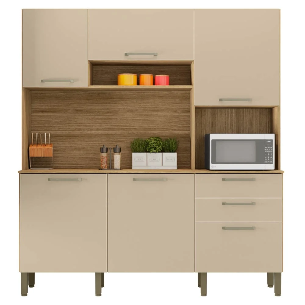 Armário de Cozinha Compacta 180cm Turim Z06 Freijó/Vanilla - Mpozenato
